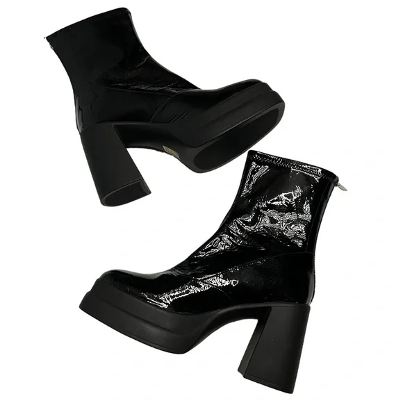 Free People Double Stack Black Patent Leather Platform Boots Size EU 39.5 NWOB - Picture 2 of 11